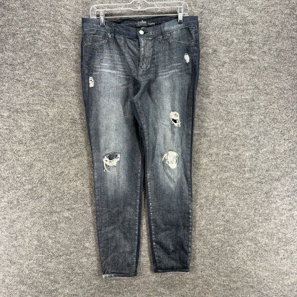 Soho Jeans Women 10 Blue Denim Dark Wash Mid Rise Skinny Distressed Leggings - Picture 1 of 9